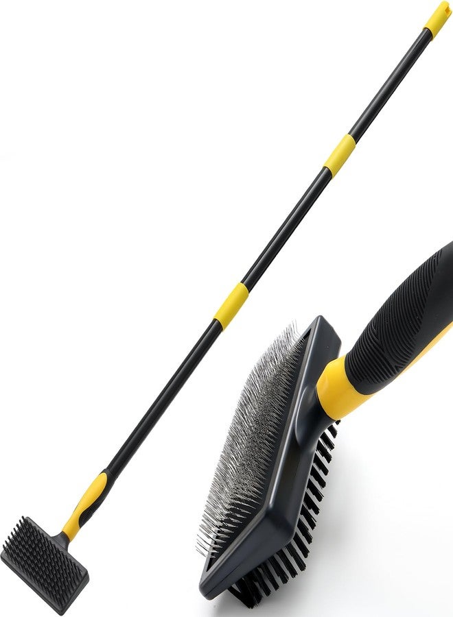 KWESOR HVAC Coil Cleaning Brush, 38-81” Long Handle Cleaning Slicker Brush for Dogs& Cats, Pet Hair Removal Glove for Dog, Carpet Brush Rake for Rugs, Mats, Couch, Furniture - Image 1