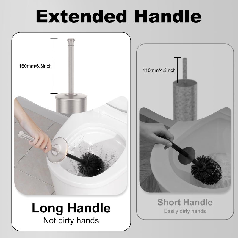 UNCONSIL Stain Nickel Toilet Brush and Holderï¼ŒExtra Long Handled Toilet Brush for Bathroomï¼ŒStainless Steel Heavy Duty Toilet Bowl Brush,Removable Inner Bowl,Deep Cleaning Dense Bristles Brush -Space Saving - Image 3