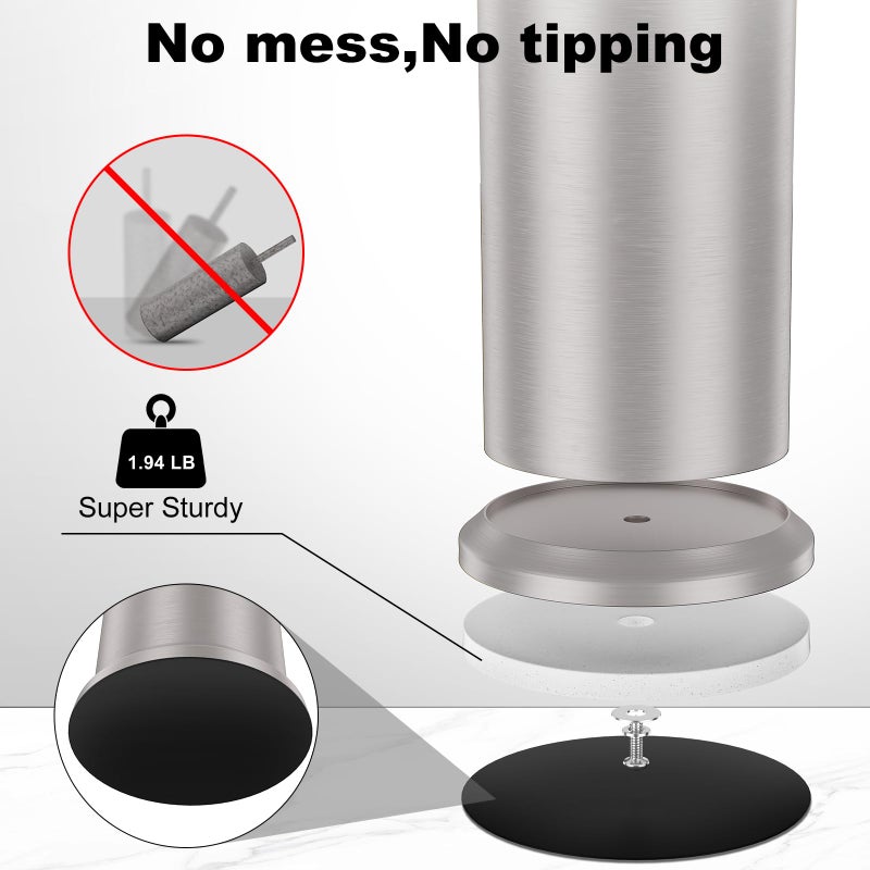 UNCONSIL Stain Nickel Toilet Brush and Holderï¼ŒExtra Long Handled Toilet Brush for Bathroomï¼ŒStainless Steel Heavy Duty Toilet Bowl Brush,Removable Inner Bowl,Deep Cleaning Dense Bristles Brush -Space Saving - Image 2