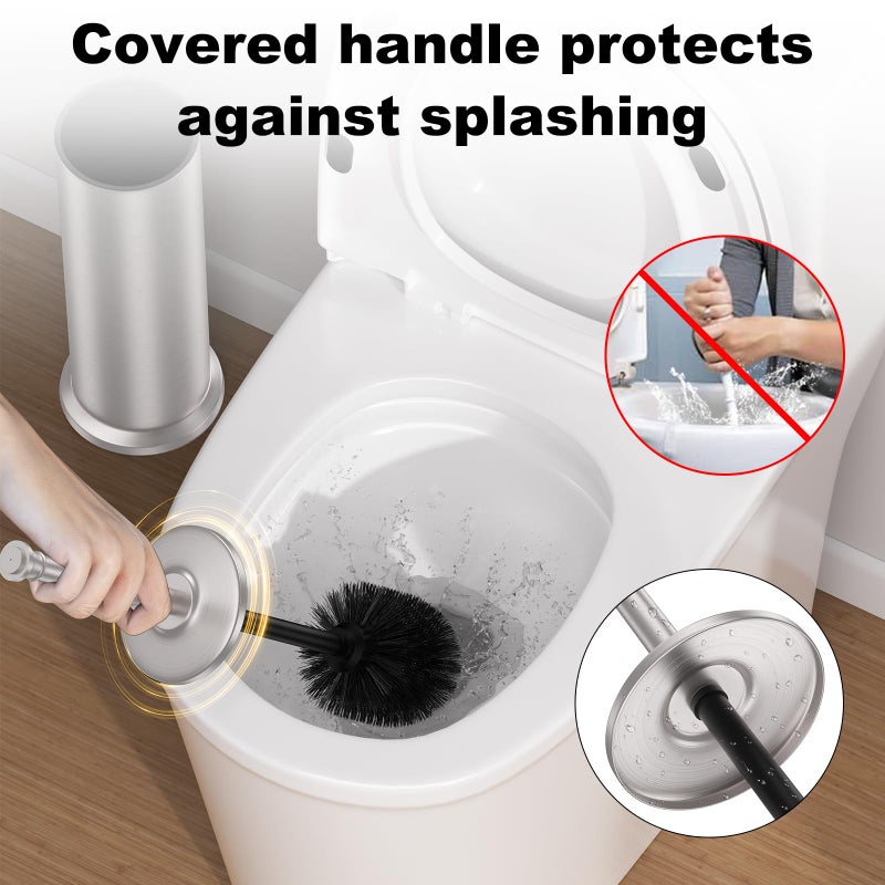 UNCONSIL Stain Nickel Toilet Brush and Holderï¼ŒExtra Long Handled Toilet Brush for Bathroomï¼ŒStainless Steel Heavy Duty Toilet Bowl Brush,Removable Inner Bowl,Deep Cleaning Dense Bristles Brush -Space Saving - Image 4