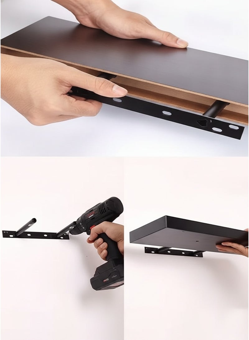 Living 120cm Dark Brown Straight Wooden Wall Shelf | Flat Floating Shelf with No External Brackets | Flexible Wall Arrangement & Display Base - Image 4