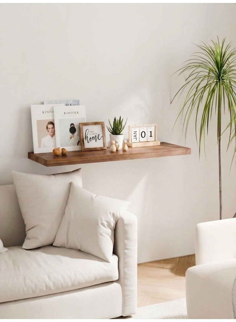 Living 120cm Dark Brown Straight Wooden Wall Shelf | Flat Floating Shelf with No External Brackets | Flexible Wall Arrangement & Display Base - Image 1
