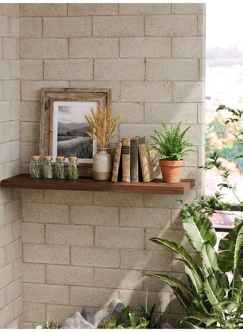 Living 120cm Dark Brown Straight Wooden Wall Shelf | Flat Floating Shelf with No External Brackets | Flexible Wall Arrangement & Display Base - Image 3