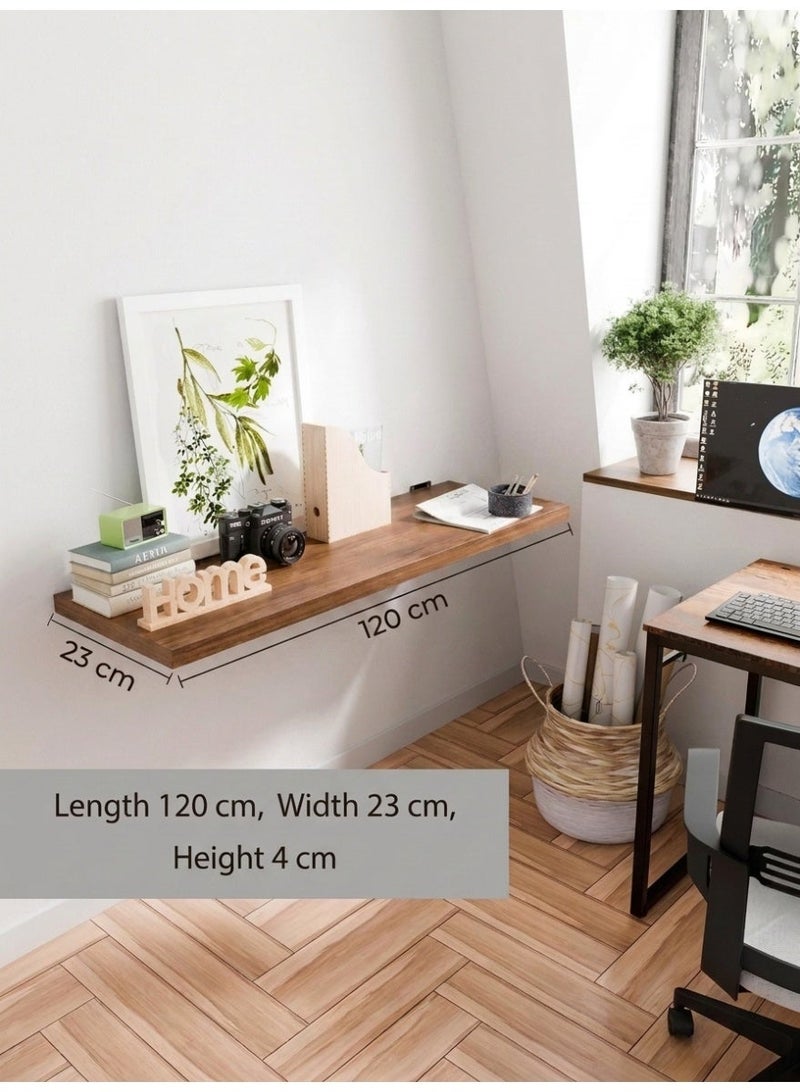 Living 120cm Dark Brown Straight Wooden Wall Shelf | Flat Floating Shelf with No External Brackets | Flexible Wall Arrangement & Display Base - Image 2