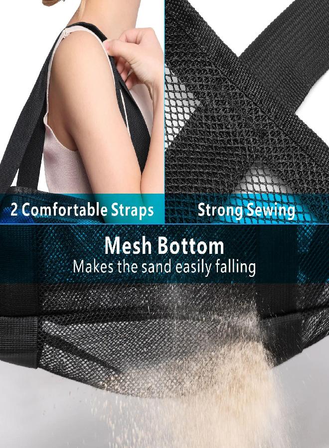 F-color F-color Mesh Beach Bag, Oversize Beach Tote 9 Pockets Beach Toy Bag, Black - Image 3