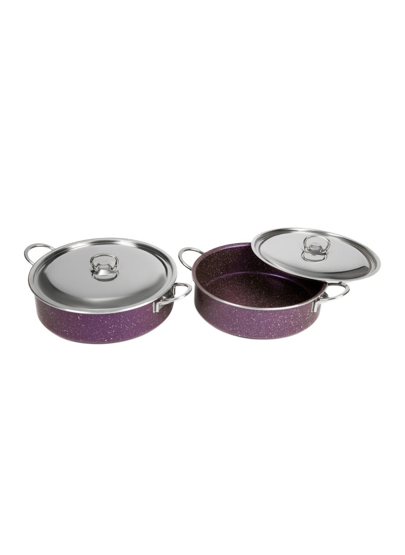 LAZORD Granite Pro Sauté Pans Set of 2 Pots Size 26, 28 - Purple 
