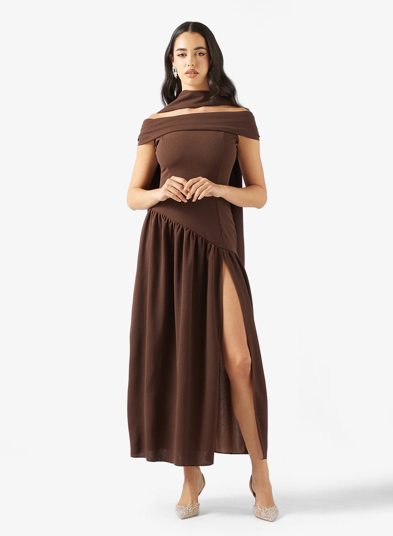 Ginger Off Shoulder Drop Waist Dress with Slit - Image 1