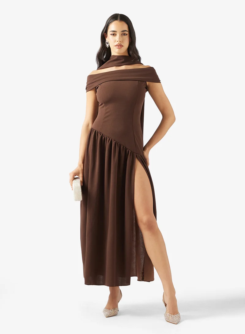 Ginger Off Shoulder Drop Waist Dress with Slit