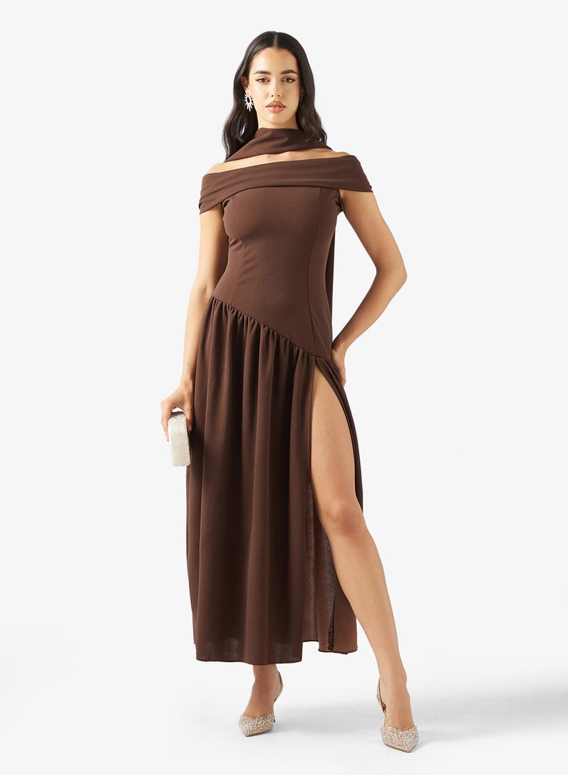 Ginger Off Shoulder Drop Waist Dress with Slit - Image 5