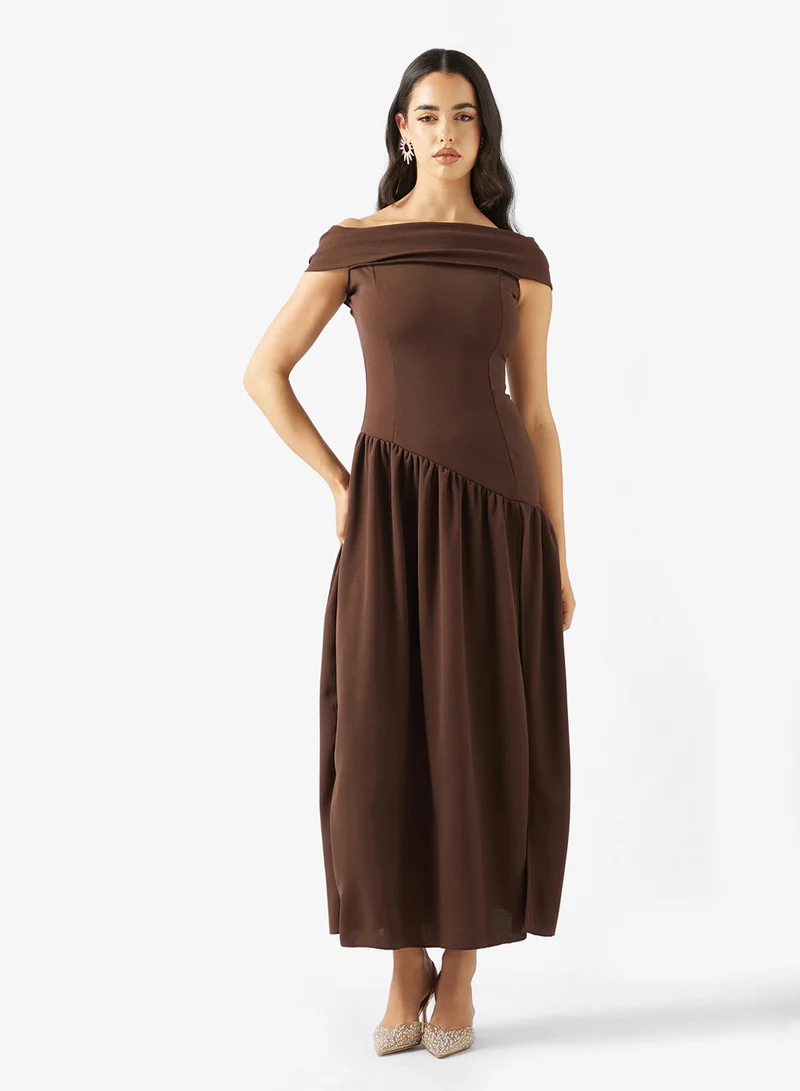 Ginger Off Shoulder Drop Waist Dress with Slit