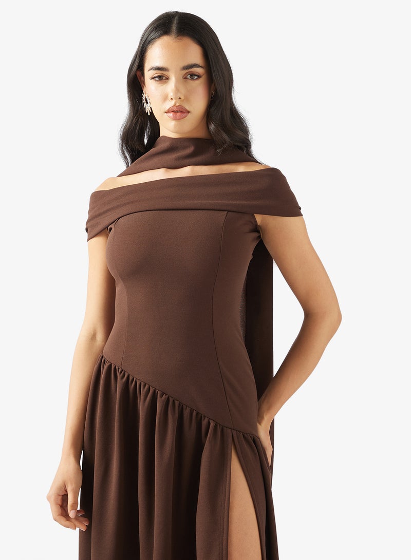 Ginger Off Shoulder Drop Waist Dress with Slit - Image 3