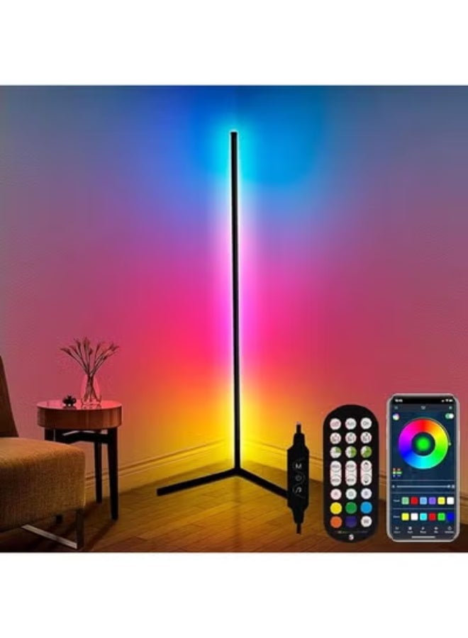 م.ا & ف'س مصباح أرضي زاوية بطول 165 سم، مصباح زاوية ذكي قابل للتعتيم لتغيير ألوان RGB لغرفة المعيشة مع بلوتوث وجهاز تحكم عن بعد، مصباح أرضي عصري مزود بمؤقت (63 بوصة). - Image 1