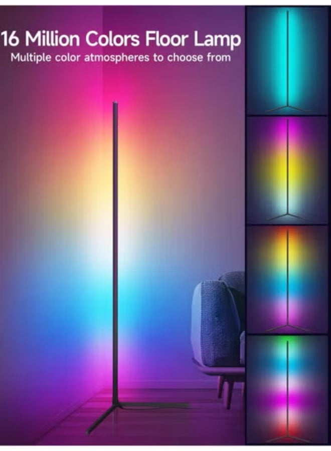 م.ا & ف'س مصباح أرضي زاوية بطول 165 سم، مصباح زاوية ذكي قابل للتعتيم لتغيير ألوان RGB لغرفة المعيشة مع بلوتوث وجهاز تحكم عن بعد، مصباح أرضي عصري مزود بمؤقت (63 بوصة). - Image 4