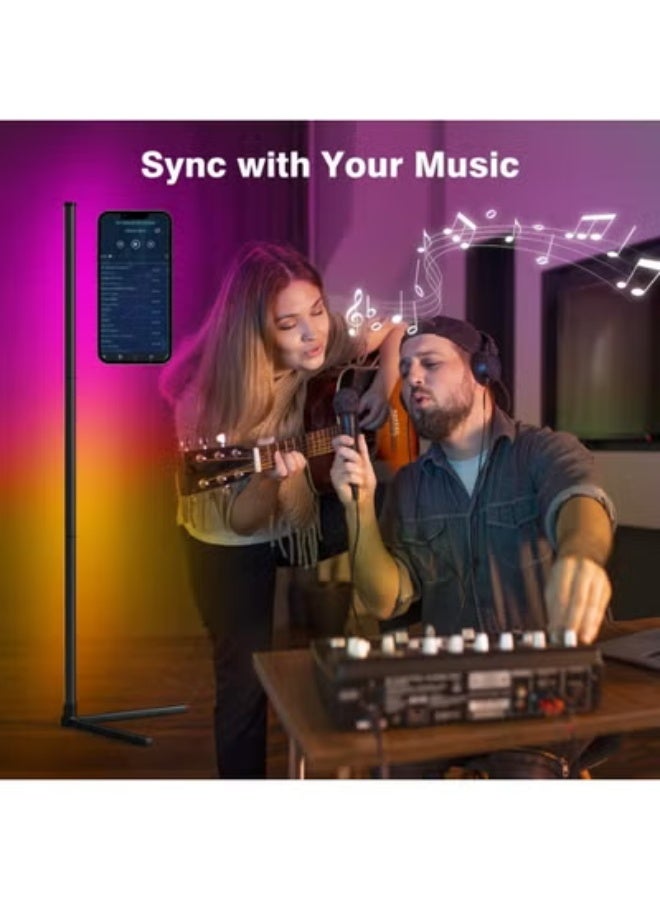 م.ا & ف'س مصباح أرضي زاوية بطول 165 سم، مصباح زاوية ذكي قابل للتعتيم لتغيير ألوان RGB لغرفة المعيشة مع بلوتوث وجهاز تحكم عن بعد، مصباح أرضي عصري مزود بمؤقت (63 بوصة). - Image 3