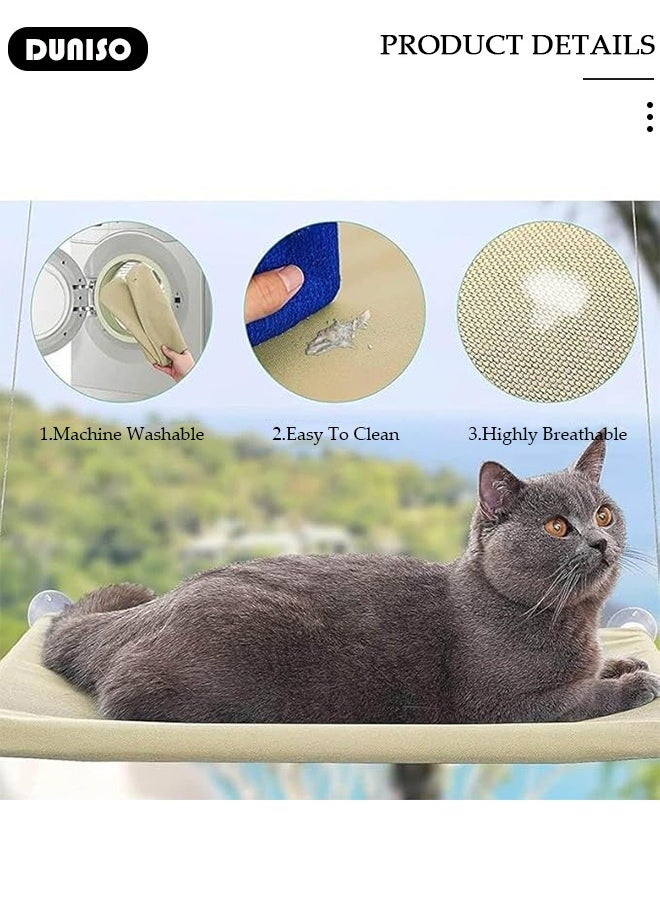 DUNISO - Cat Window Perch, Breathable Cat Window Hammock with 4 Strong Suction Cups, Foldable Cat Beds for Indoor Cats, Large Cats Window Seat Windowsill Safety with Sturdy Metal Frame Soft Cover, Space Saving Bed Shelf for Cats - Image 1