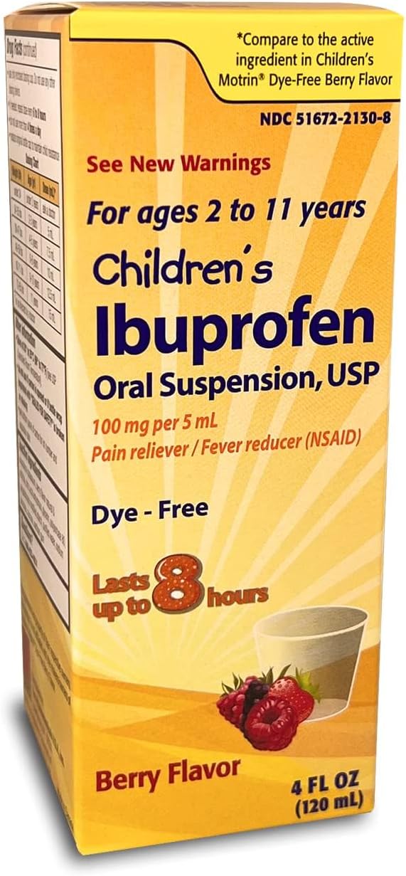 Taro Childrens Ibuprofen Oral Suspension 100 mg per 5 mL 4 Fl Oz Pain Reliever and Fever Reducer for Ages 211 Years DyeFree Berry Flavor - Image 1