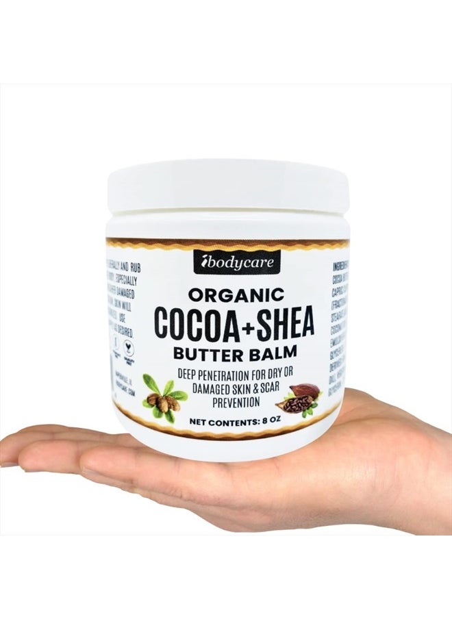 ibodycare Organic Raw Cocoa Butter Shea Butter Body Balm with Coconut Oil, 8 oz Unrefined Natural Body Butter Blend with Shea Butter Moisture for Women, Baby, Children, Men, All Body  - Image 1