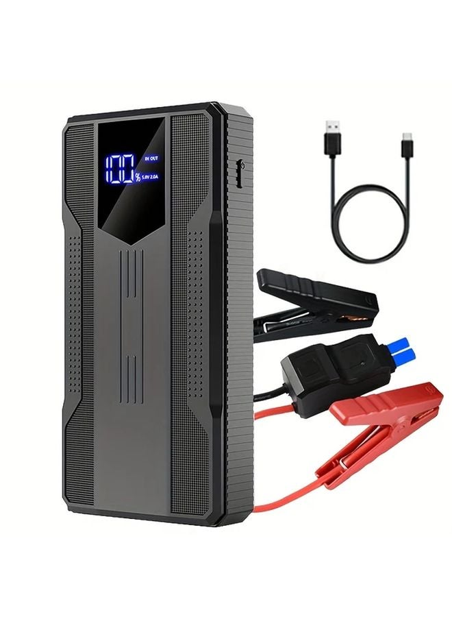 مشغل سيارة طارئ محمول 1000 أمبير 12 فولت، مشغل بطارية سيارة أسود ذو ملقط ذكي بشحن منفذ Type-C - Image 1