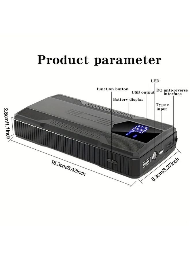 مشغل سيارة طارئ محمول 1000 أمبير 12 فولت، مشغل بطارية سيارة أسود ذو ملقط ذكي بشحن منفذ Type-C - Image 3