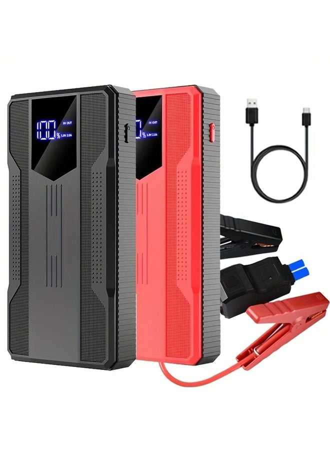 مشغل سيارة طارئ محمول 1000 أمبير 12 فولت، مشغل بطارية سيارة أسود ذو ملقط ذكي بشحن منفذ Type-C - Image 2