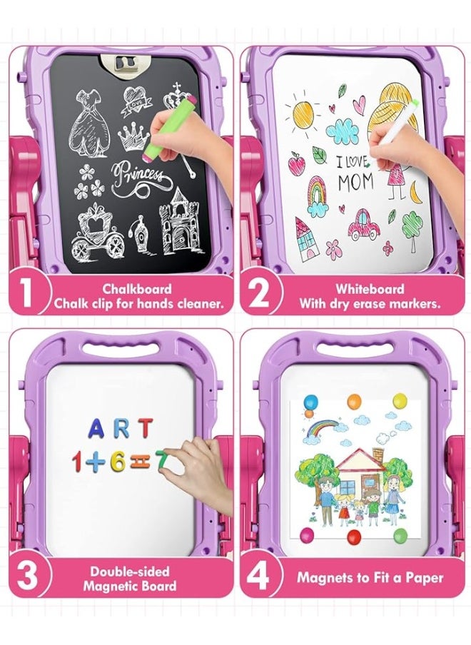 Lehoo Castle Easel for Kids, 4 in 1 Double Sided Kids Art Easel with Magnetic White Board & Chalk Board, Adjustable Standing Toddler Easel with Drawing & Writing Accessories - Gift for Boys and Girls - pzsku/ZA4AB0D36646702EAD73DZ/45/_/1729417129/7c1effb4-98df-4eec-8726-5e56b260df59