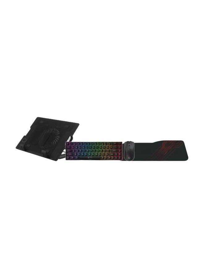 Trands 3-in-1 Ergonomic Desktop Essentials Kit: Extended Desk Mat, Mechanical Keyboard/Mouse Combo & Laptop Cooling Stand - Black - Image 2