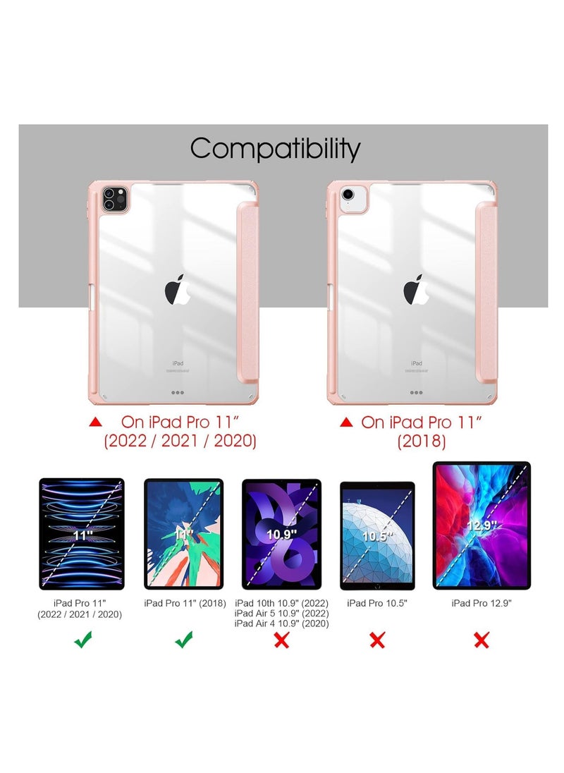 Generic Ecosystem Hybrid Case Compatible with iPad Pro 11/10.9 Inch (2022/2021/2020/2018, 4th/3rd/2nd/1st Generation) - Ultra Slim Shockproof Clear Cover w/Pencil Holder, Auto Wake/Sleep (Pink)  - Image 5