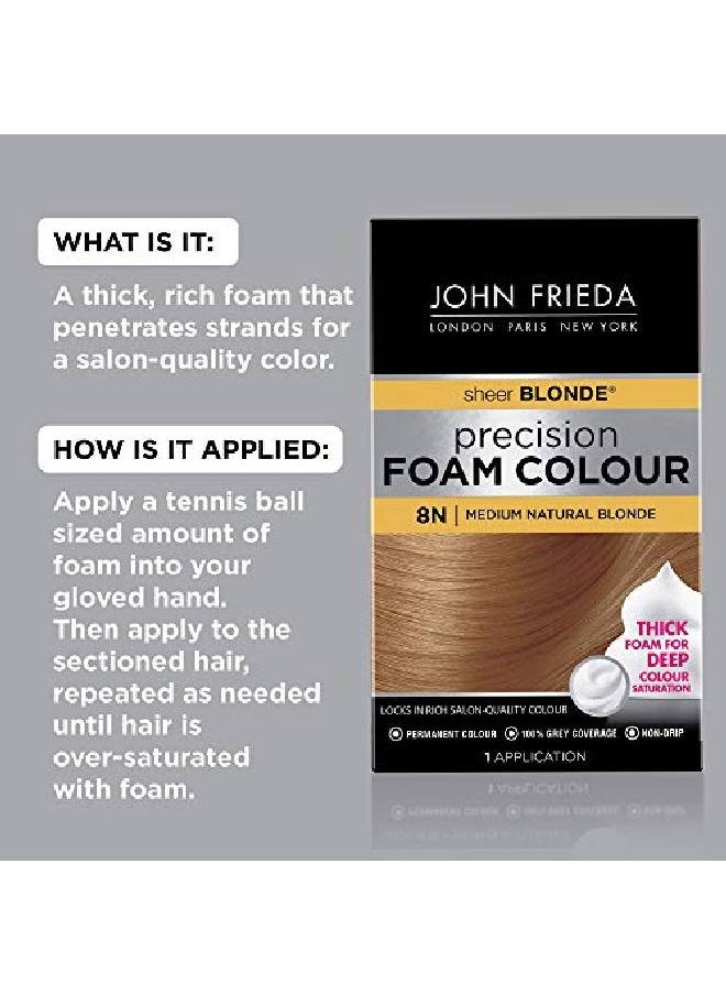John Frieda - Precision Foam Color Medium Natural Blonde 8N Fullcoverage Hair Color Kit With Thick Foam For Deep Color Saturation - Image 1