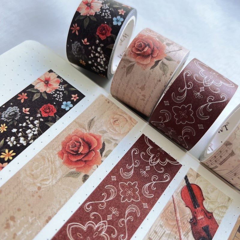WT Academia Washi Tape Set, 5 Rolls, Original Designs, Vintage Floral Decorative Masking Tape, DIY Crafts, Bullet Journals, Planners, Scrapbooking, Journals Gifts, Adhesive Wrapping Tape, Paper Tape - Image 3