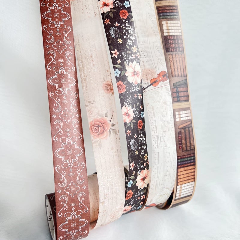 WT Academia Washi Tape Set, 5 Rolls, Original Designs, Vintage Floral Decorative Masking Tape, DIY Crafts, Bullet Journals, Planners, Scrapbooking, Journals Gifts, Adhesive Wrapping Tape, Paper Tape - Image 4