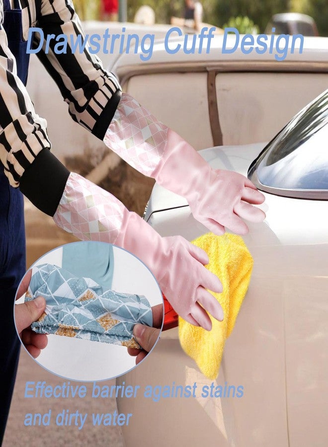 WATUNID 3PCS Dishwashing Cleaning Gloves with Cotton Flocked Liner, Reusable Latex Free Waterproof Long Cuff Kitchen Glove for Laundry, Cleaning, Working, Gardening(Pink+Green+Blue) - Image 5