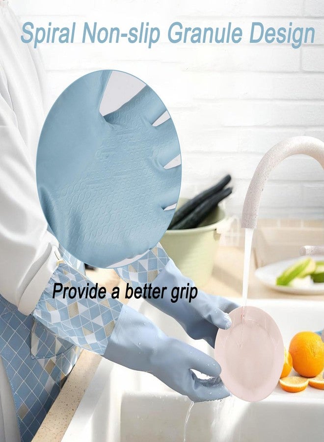 WATUNID 3PCS Dishwashing Cleaning Gloves with Cotton Flocked Liner, Reusable Latex Free Waterproof Long Cuff Kitchen Glove for Laundry, Cleaning, Working, Gardening(Pink+Green+Blue) - Image 4