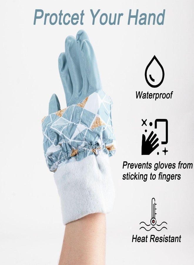 WATUNID 3PCS Dishwashing Cleaning Gloves with Cotton Flocked Liner, Reusable Latex Free Waterproof Long Cuff Kitchen Glove for Laundry, Cleaning, Working, Gardening(Pink+Green+Blue) - Image 3