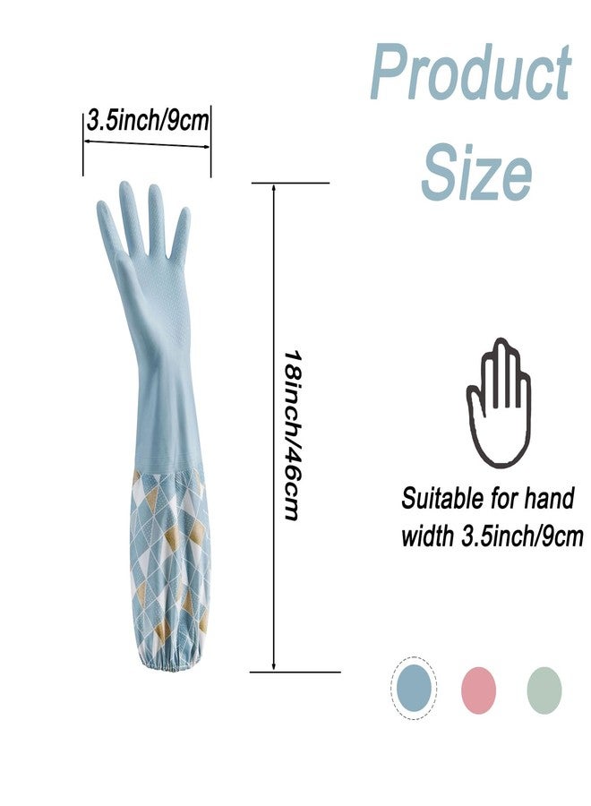 WATUNID 3PCS Dishwashing Cleaning Gloves with Cotton Flocked Liner, Reusable Latex Free Waterproof Long Cuff Kitchen Glove for Laundry, Cleaning, Working, Gardening(Pink+Green+Blue) - Image 2