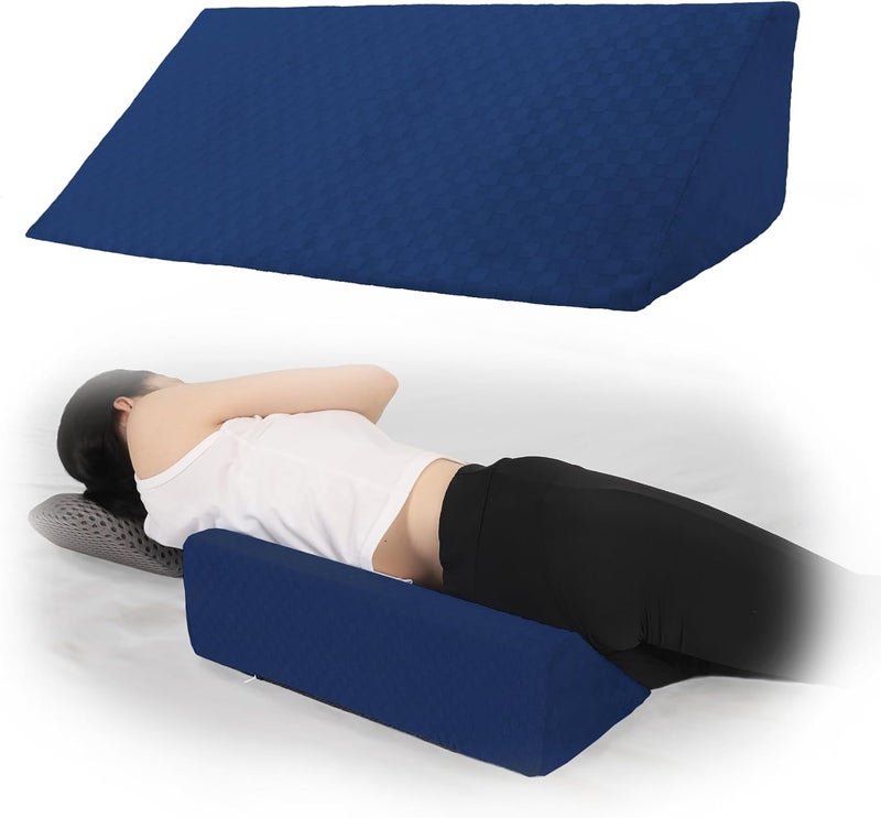 Jacobable Bed Wedge Pillow for Side Sleeping Sponge Filled Body Positioning Triangle Pillow Suitable for Pregnancy and Surgery Prevent Bed Sore for Leg and Back Support with Pillow Case (Navy Blue) - Image 1