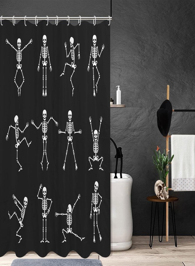 JOOCAR Skeleton Skull Shower Curtain Funny Dance Halloween Dancing Cartoon Fun Joints Party Vintage Shower Curtain Sets with 12 Hooks, Eco-Friendly, No Odor Rust Proof Grommets, Black - Image 2