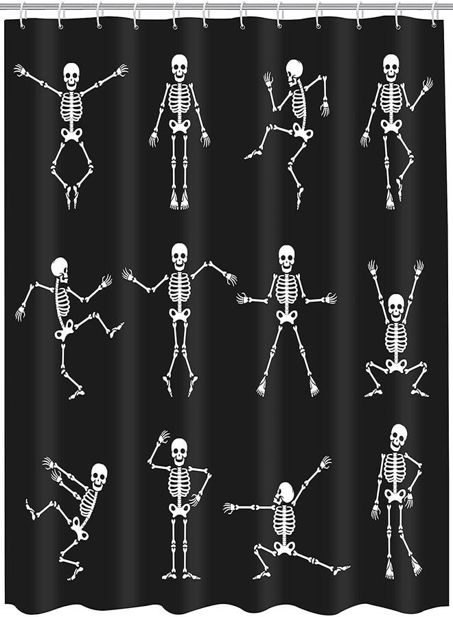 JOOCAR Skeleton Skull Shower Curtain Funny Dance Halloween Dancing Cartoon Fun Joints Party Vintage Shower Curtain Sets with 12 Hooks, Eco-Friendly, No Odor Rust Proof Grommets, Black - Image 1
