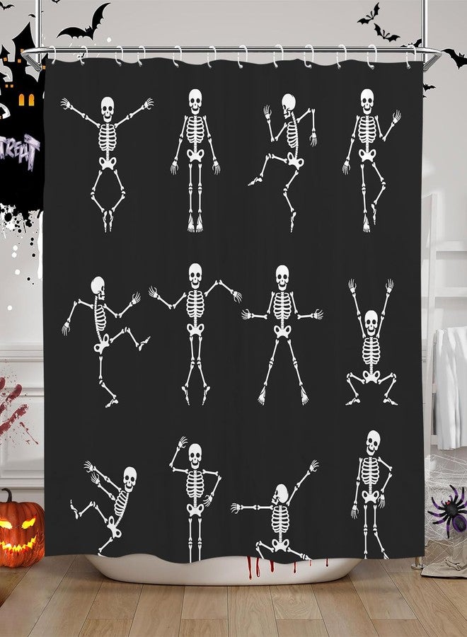 JOOCAR Skeleton Skull Shower Curtain Funny Dance Halloween Dancing Cartoon Fun Joints Party Vintage Shower Curtain Sets with 12 Hooks, Eco-Friendly, No Odor Rust Proof Grommets, Black - Image 4