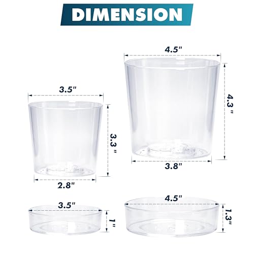Phoenix Vine 3.5 Inch 4.5 Inch Clear Acrylic Houseplants Planter Pot with Tray, Orchid Pot with Drainage Holes, Deep Saucer for Bottom Watering, Transparent Containers for Indoor Plants, Herbs, 91-B-V - Image 3