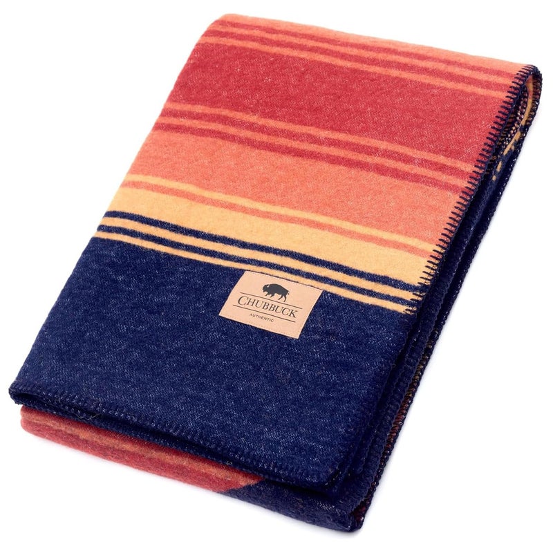 Chubbuck Authentic Chubbuck 100% Wool Blanket Camping (60" x 84") - Large Warm Blankets for Camping, Emergency, Outdoor Concerts and Home Use - Reversible, Fire Retardant Blanket, Soft Warm Blankets for Winter (Sunset) - Image 1