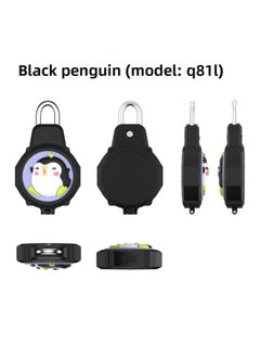 For Apple For Apple Airtag Anti-lost Device Wire Security Lock PC Waterproof Protective Case Cute Cartoon Shell-Color:Black Penguin (Q81L)