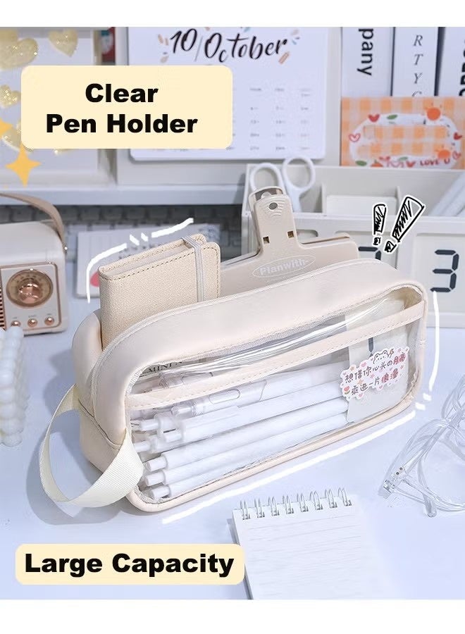 قضية قلم رصاص كبيرة السعة ، حقيبة قلم قرطاسية صافية متعددة الوظائف واضحة - Image 2