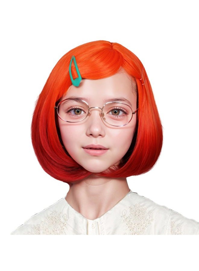 ColorGround Short Straight BOB Orange Ombre Red Wig with Glass Ear Stud Hairpin and Bracelet for Comic Con and Halloween (Orange Ombre Red) FreeSize - Image 1