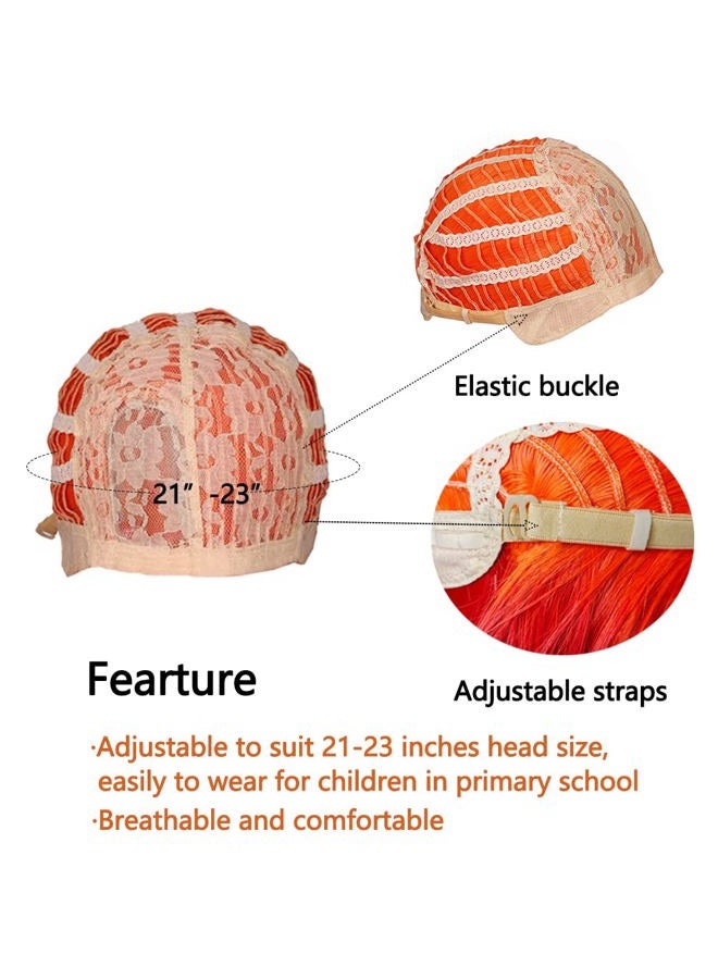 ColorGround Short Straight BOB Orange Ombre Red Wig with Glass Ear Stud Hairpin and Bracelet for Comic Con and Halloween (Orange Ombre Red) FreeSize - Image 5