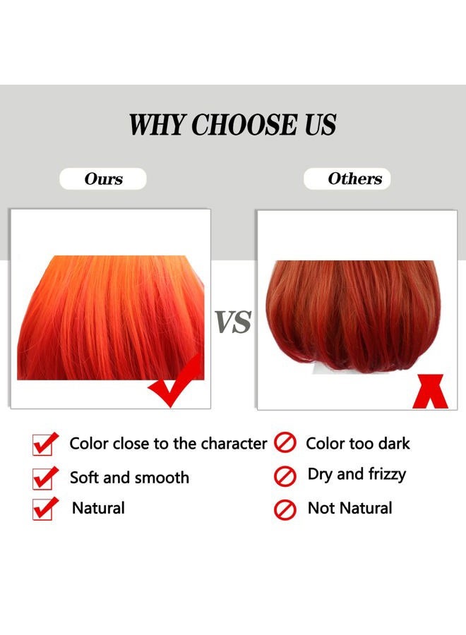 ColorGround Short Straight BOB Orange Ombre Red Wig with Glass Ear Stud Hairpin and Bracelet for Comic Con and Halloween (Orange Ombre Red) FreeSize - Image 4