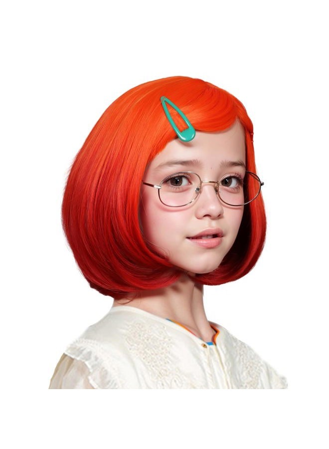 ColorGround Short Straight BOB Orange Ombre Red Wig with Glass Ear Stud Hairpin and Bracelet for Comic Con and Halloween (Orange Ombre Red) FreeSize - Image 2