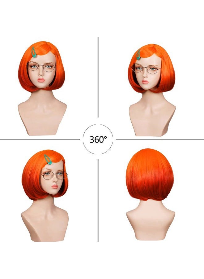 ColorGround Short Straight BOB Orange Ombre Red Wig with Glass Ear Stud Hairpin and Bracelet for Comic Con and Halloween (Orange Ombre Red) FreeSize - Image 3