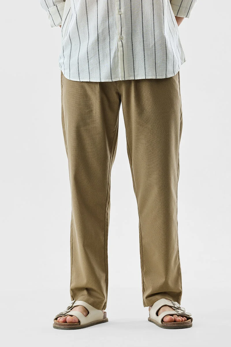 سنيتش Beige Solid Regular Fit Casual Trousers
