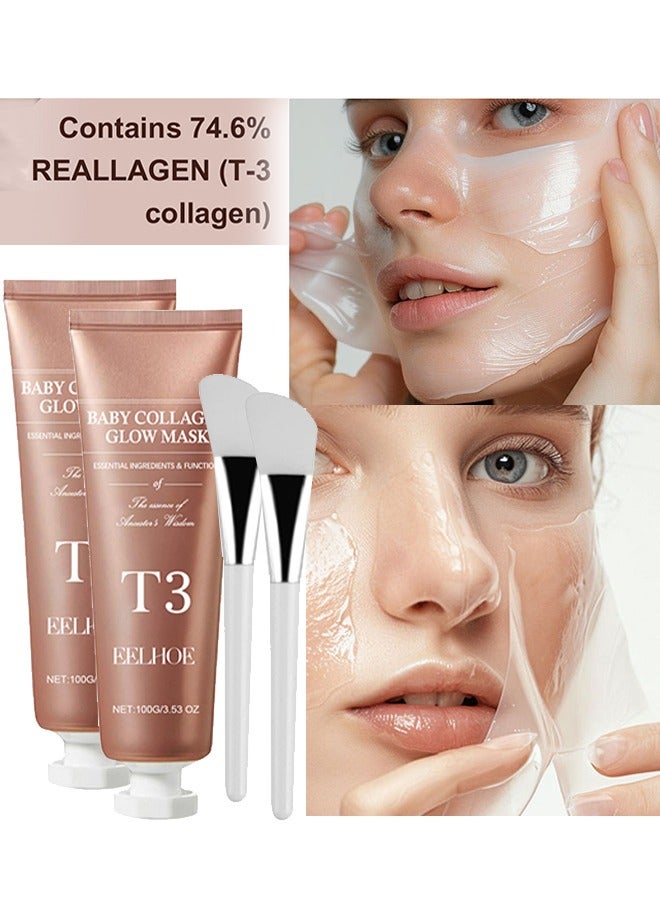 EELHOE Baby Collagen Glow Mask, T3 Collagen Pestlo Mask, Pestlo Baby Collagen Glow Mask, Pestlo T3 Collagen Mask, T3 Collagen Peel Off Mask, Korean Skin Care Facial Mask, Anti Wrinkle Firming Face Masks (2PCS) - Image 1