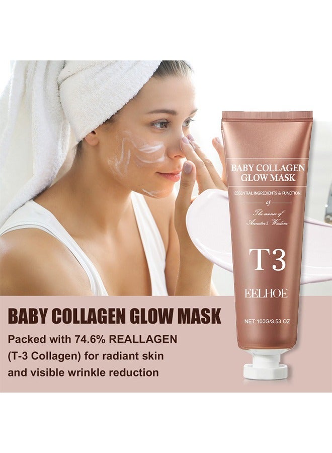EELHOE Baby Collagen Glow Mask, T3 Collagen Pestlo Mask, Pestlo Baby Collagen Glow Mask, Pestlo T3 Collagen Mask, T3 Collagen Peel Off Mask, Korean Skin Care Facial Mask, Anti Wrinkle Firming Face Masks (2PCS) - Image 3